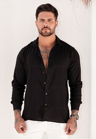 Camisa Manga Longa Linho Preta