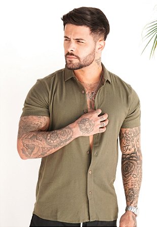 Camisa Linho Verde Musgo