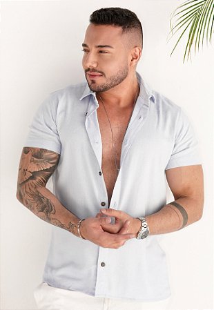 Camisa Linho Azul Bebê
