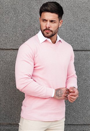 Suéter Tricot Gola V Rosa Bebê