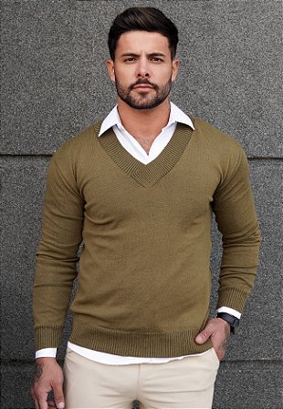 Suéter Tricot Gola V Verde Musgo