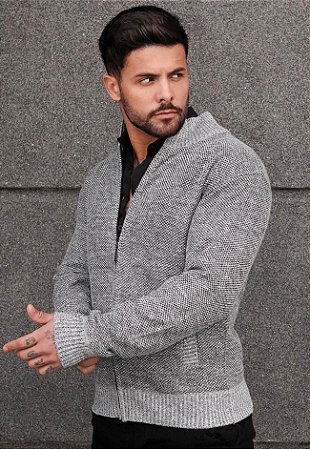 Suetér Tricot Zíper Cinza Mescla