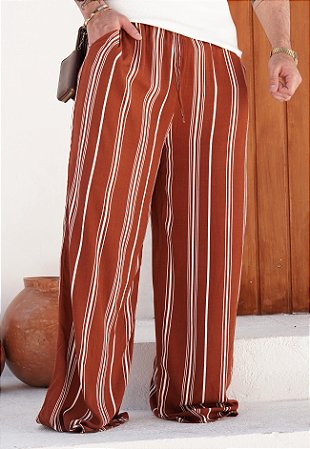 Calça Pantalona Estampada Terracota