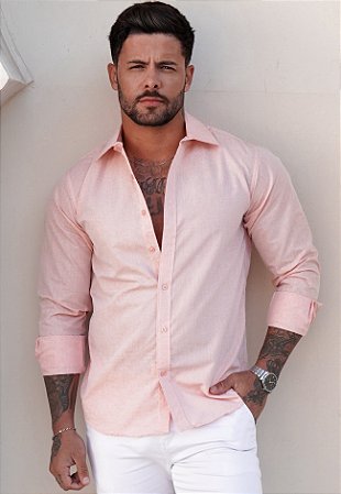 Camisa Manga Longa Tricoline Rosa Bebê