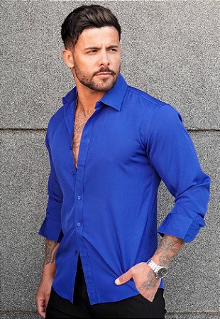 Camisa Social Slim Azul Royal