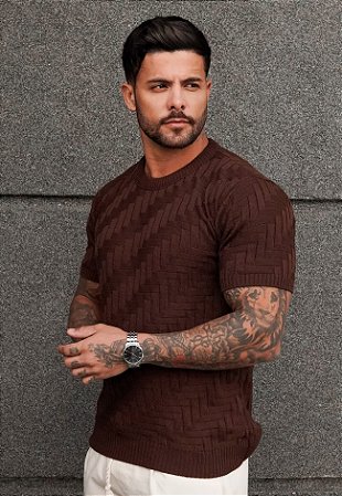 Camiseta Tricot Texturizada Marrom Café