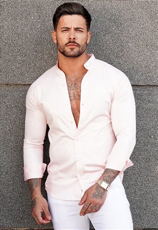 Camisa Gola Padre Acetinada Rosa Bebê