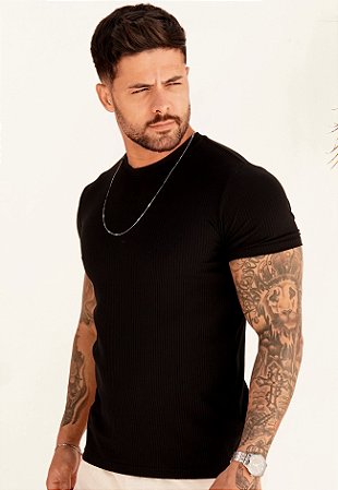 Camiseta Algodão Canelado Preta