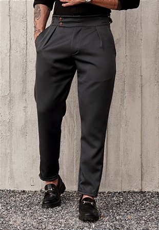 Calça Alfaiataria Ajuste Lateral Cinza Grafite (Alta demanda – leia a descrição)