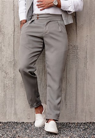 Calça Alfaiataria Ajuste Lateral Cinza Prateado (Alta demanda – leia a descrição)