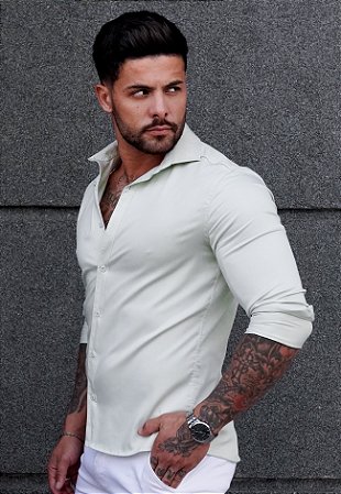Camisa Social Acetinada Verde Menta