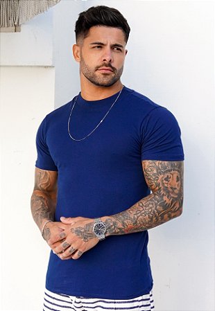 Camiseta Gola Média Azul Marinho
