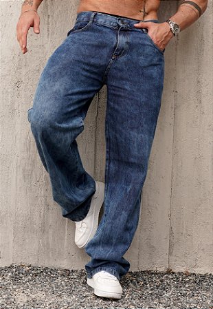 Calça Baggy Jeans Azul Estonado