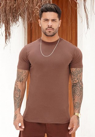 Camiseta Gola Média Marrom Chocolate