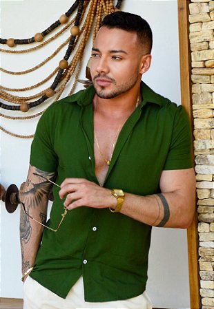 Camisa Viscolinho Verde Militar