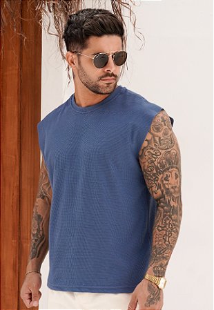 Regata Machão Texturizada Azul Jeans