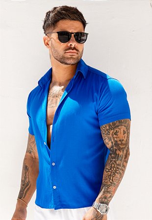 Camisa Viscolinho Azul Royal