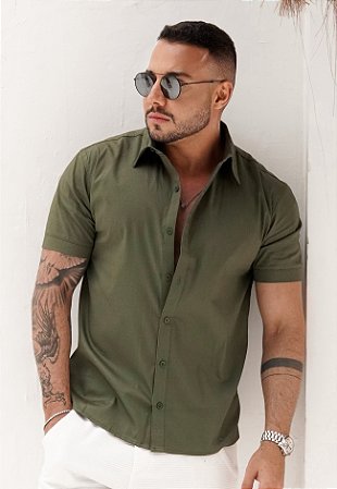 Camisa Tricoline Verde Musgo