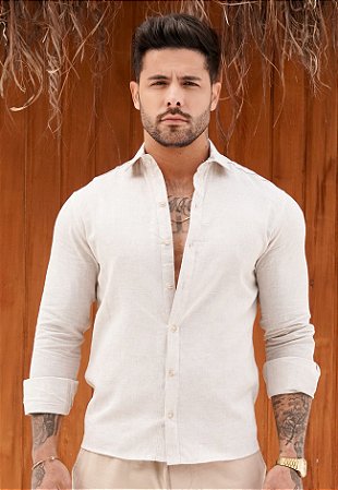Camisa Manga Longa Linho Areia