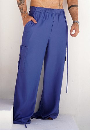 Calça Pantalona Cargo Azul Celeste