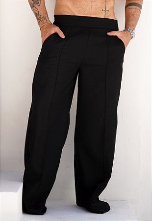 Calça Pantalona Linho Preta