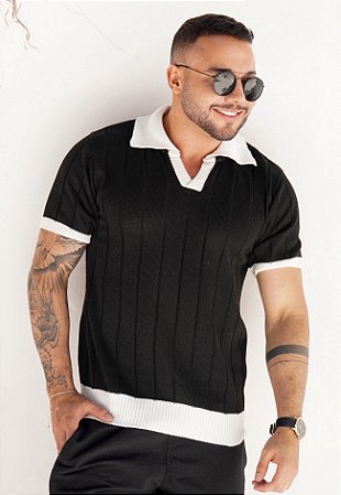 Camiseta Tricot Bicolor Preta