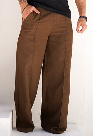 Calça Pantalona Linho Marrom Chocolate