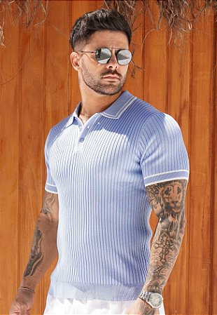 Camiseta Tricot Bicolor Azul Bebê