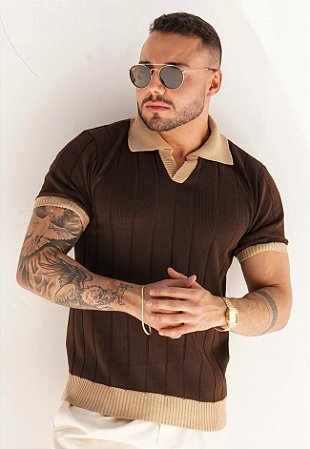 Camiseta Tricot Bicolor Marrom Café