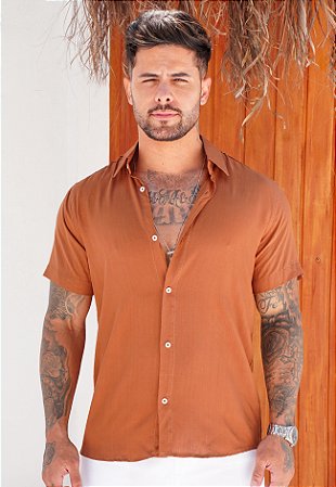 Camisa Viscolinho Caramelo