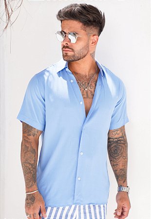 Camisa Viscolinho Azul Bebê