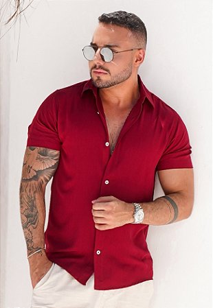 Camisa Viscolinho Vermelho Marsala