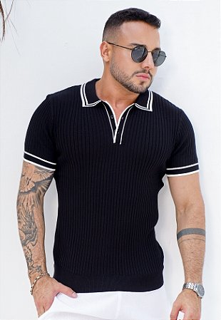 Camiseta Tricot Bicolor Preta