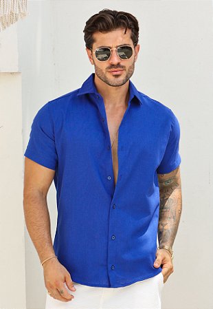 Camisa Linho Azul Royal