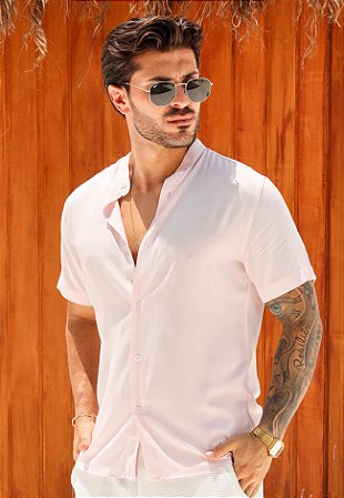 Camisa Viscolinho Gola Padre Rosa Bebê