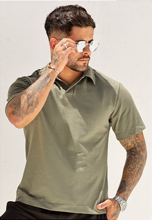 Camiseta Polo Texturizada Verde Musgo