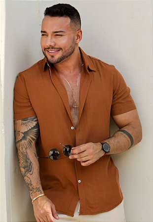 Camisa Viscolinho Caramelo