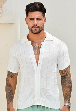 Camisa Tricot Quadriculada Off White