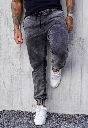 Calça Jogger Jeans Preto Estonado