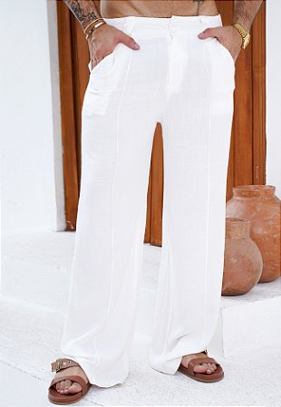 Calça Pantalona Linho Off White