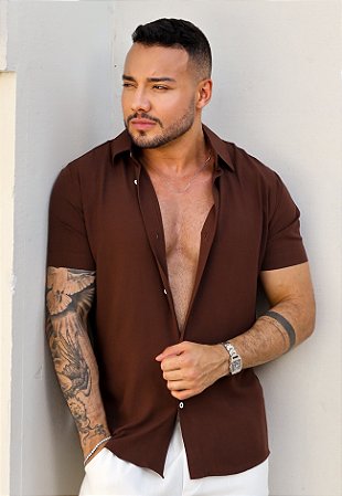Camisa Viscolinho Marrom Café