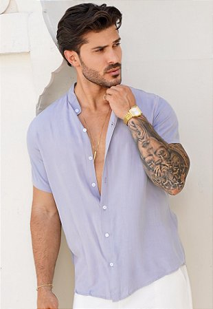 Camisa Viscolinho Gola Padre Cinza Mescla