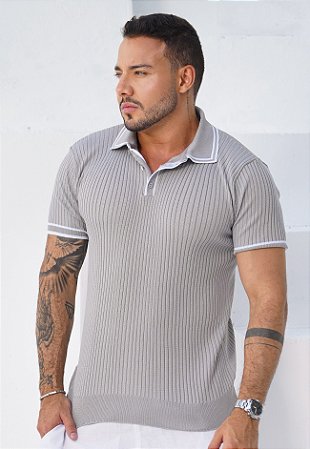 Camiseta Tricot Bicolor Cinza Mescla