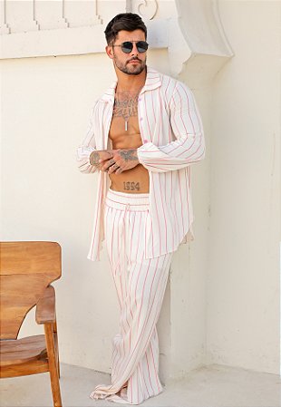 Conjunto Viscolinho Listrado Rosa