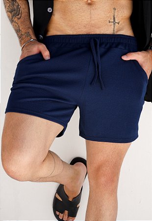 Shorts Linho Jacquard Azul Marinho
