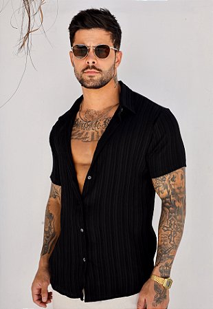 Camisa Plissada Preta