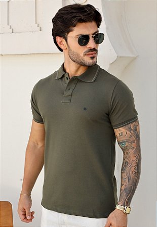 Camiseta Polo Algodão Verde Musgo