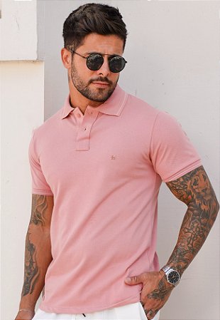 Camiseta Polo Algodão Rosa
