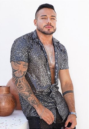 Camisa Paetê Grafite