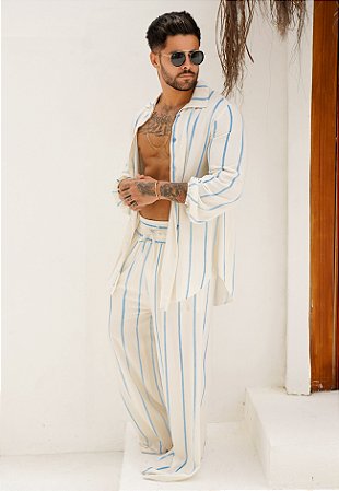 Conjunto Pantalona Listrado Azul Bebê